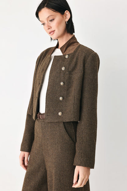 HERITAGE CHARM HOUNDSTOOTH CROP JACKET