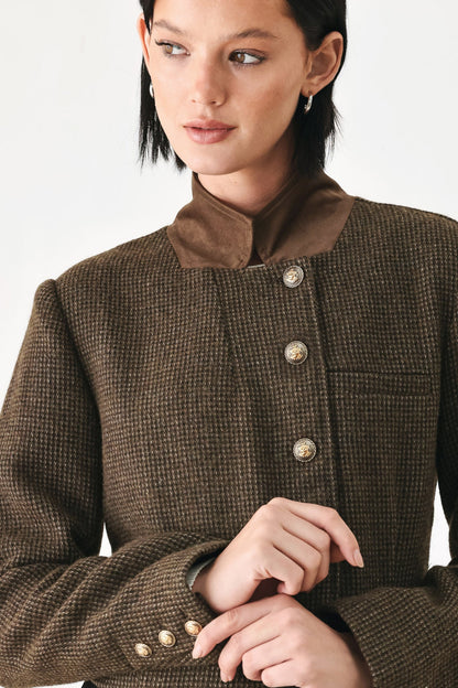 HERITAGE CHARM HOUNDSTOOTH CROP JACKET