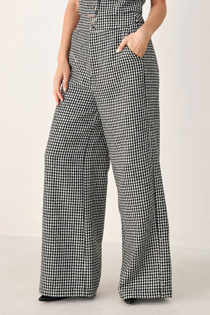 CHECKED IN SPARKLE HOUNDSTOOTH WIDE LEG PANTS