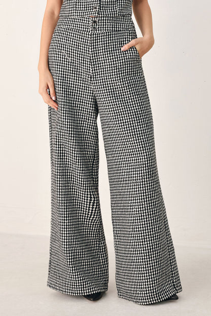 CHECKED IN SPARKLE HOUNDSTOOTH WIDE LEG PANTS