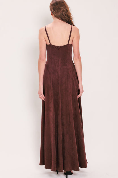 RAISIN RENDEZVOUS FAUX SUEDE MAXI DRESS
