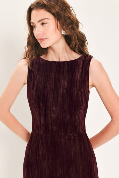 BORDEAUX NIGHTS BURGUNDY TEXTURED VELVET WIDE-LEG JUMPSUIT