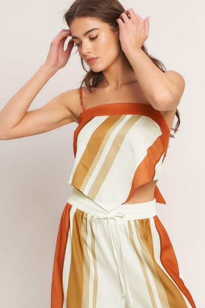 GOLDEN HORIZON WOVEN SCARF TOP